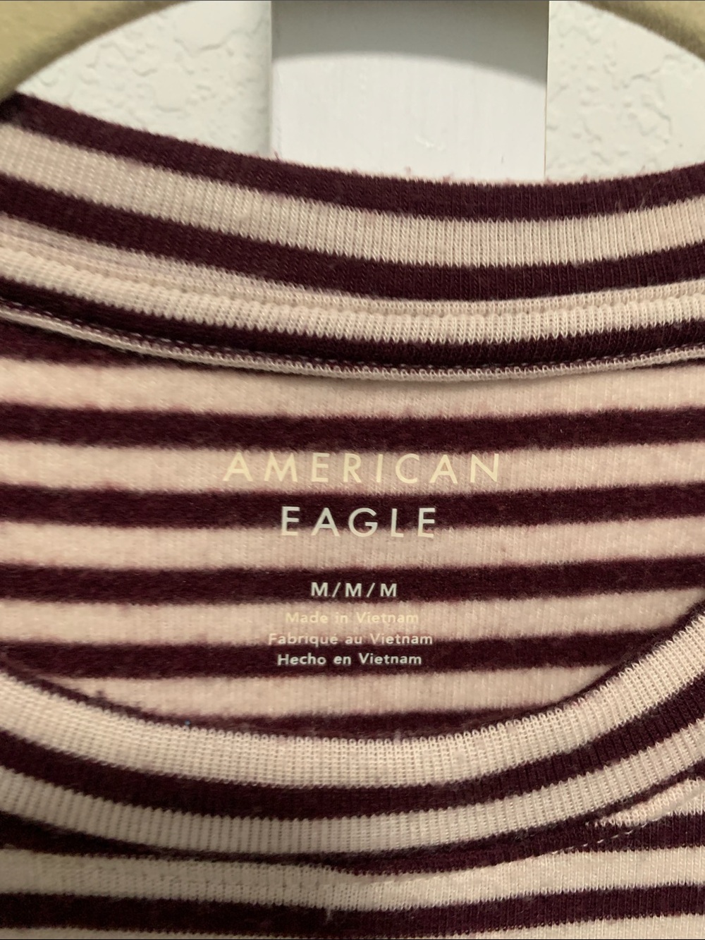 American Eagle Dark Purple Cream Striped Long Sleeve Crewneck Top - Picture 2 of 8
